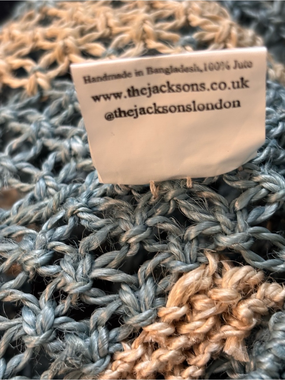 JACKSON Crochet Jute Tote in light Blue with Natural Lettering - Picture 13 of 13